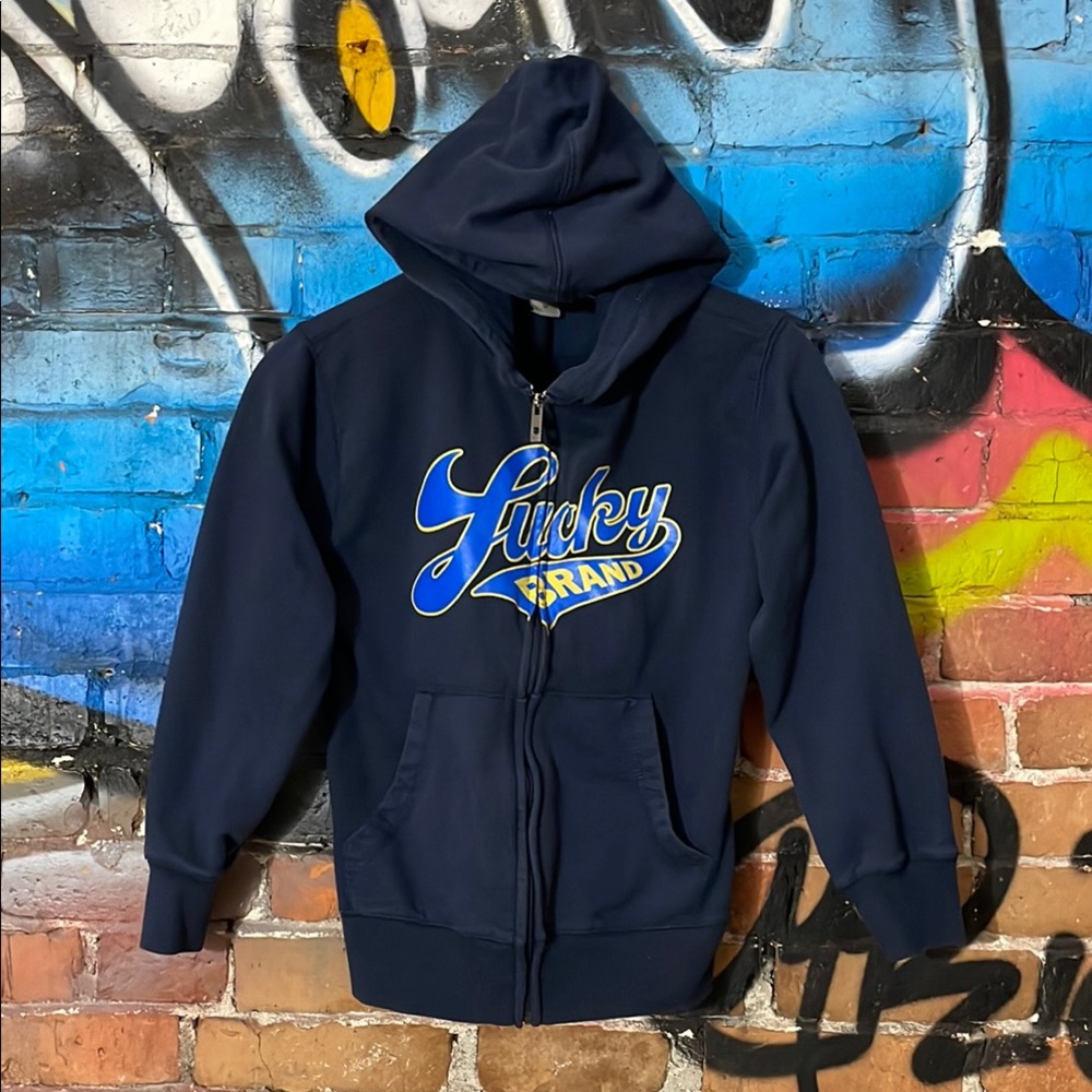 LUCKY BRAND-youth navy blue cotton blend long sleeve full-zip hooded sweatshirt